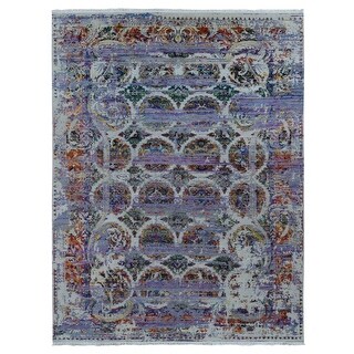 Shahbanu Rugs Little Princess Purple COLORFUL ERASED ROSSETS Sari Silk ...