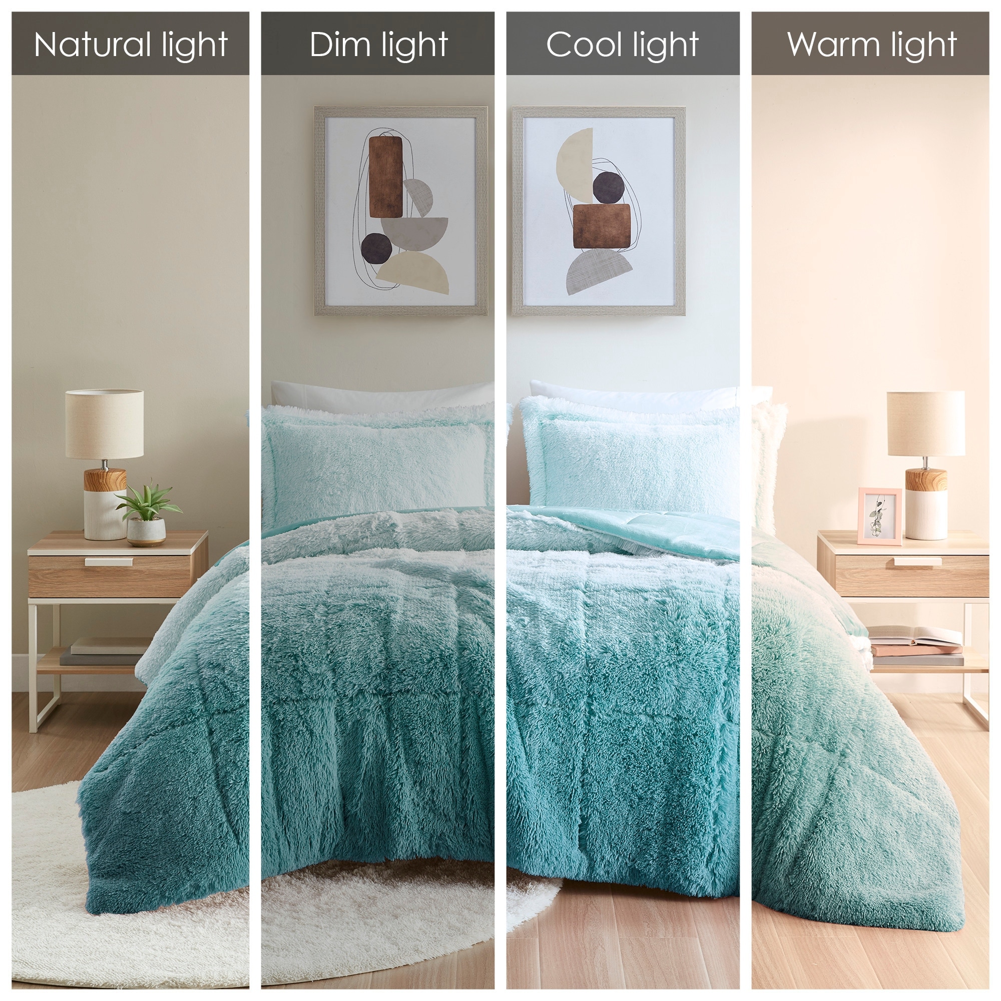 Intelligent Design Ella Ombre Shaggy Long Fur Comforter Mini Set Blush Full Queen