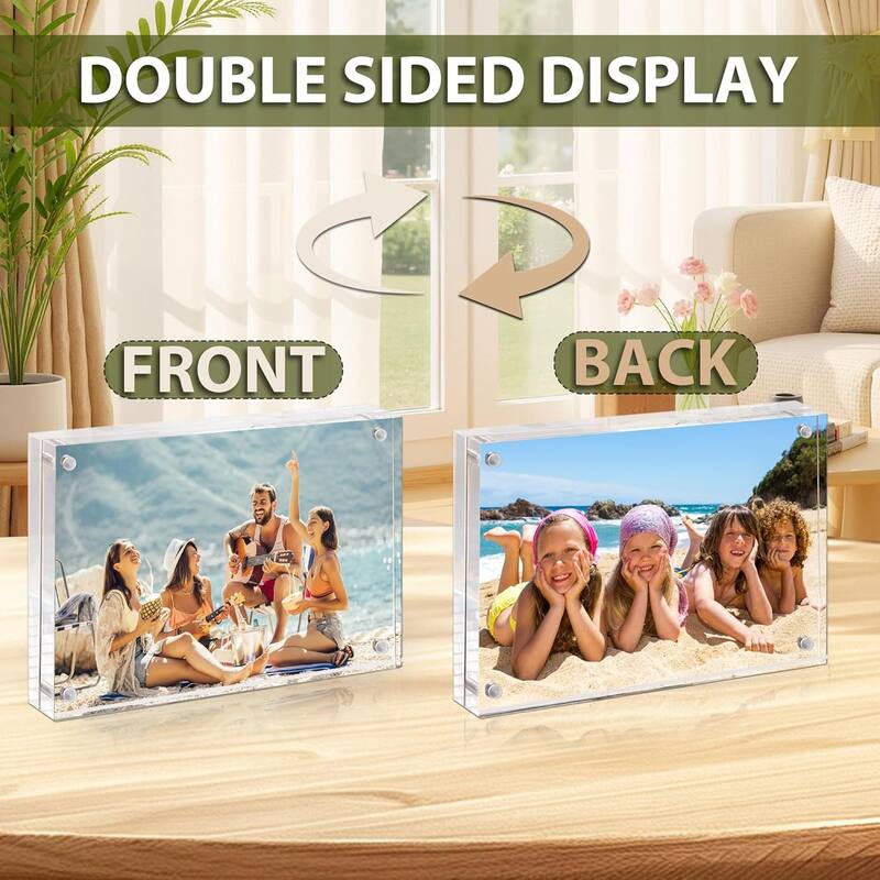 BP4U™ Magnetic Acrylic Picture Frame, Double-Sided Tabletop Picture Frame Freestanding for Desktop Display(6-Pack)