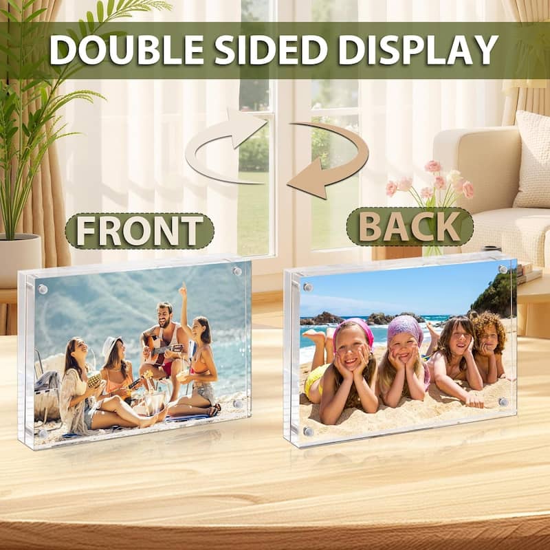 BP4U 4x6 Acrylic Picture Frames, Tabletop Magnetic Freestanding Photo Frames for Hoem/Office Desktop Display