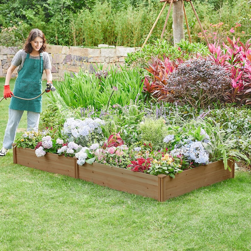 Yaheetech Wooden Raised Garden Bed Greenhouse Planter - 92.3 x 47.4 x 9.9 inch (LxWxH) - Dark Brown