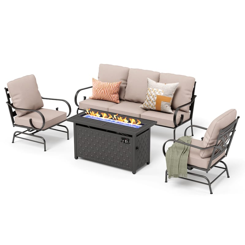 MAISON ARTS Patio Sofa Set 4/6-Piece Outdoor Conversation Set with 45'' Gas Fire Pit Table