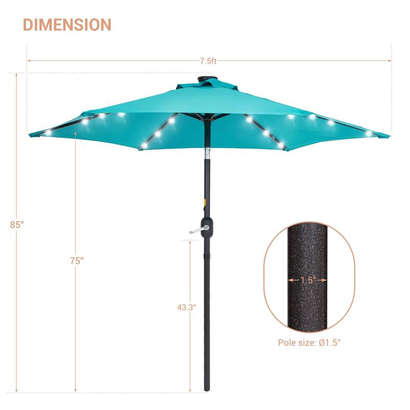 LIVOOSUN Patio 7.5 Feet Market Solar LED Light Umbrella