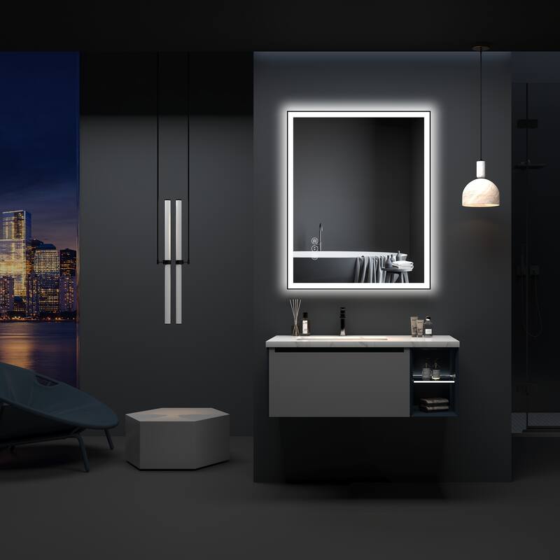 Rectangular Aluminum Framed Backlit and Front Light LED Wall Bathroom Vanity Mirror - N/A