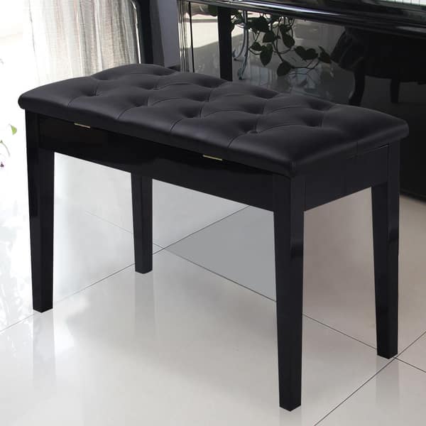 Gymax Solid Wood Pu Leather Double Duet Piano Bench Padded Keyboard Storage Seat Black Overstock 20673619