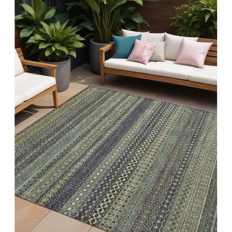 Tax Stripe Weather Resistant Timeless Fusion Outdoor Rug - 8' X 10' - Green