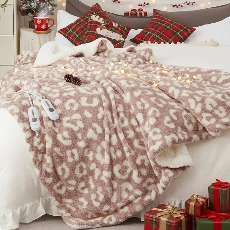 84"x90" Sherpa Machine Washable Electric Blanket Heated Throw - Leopard Pink