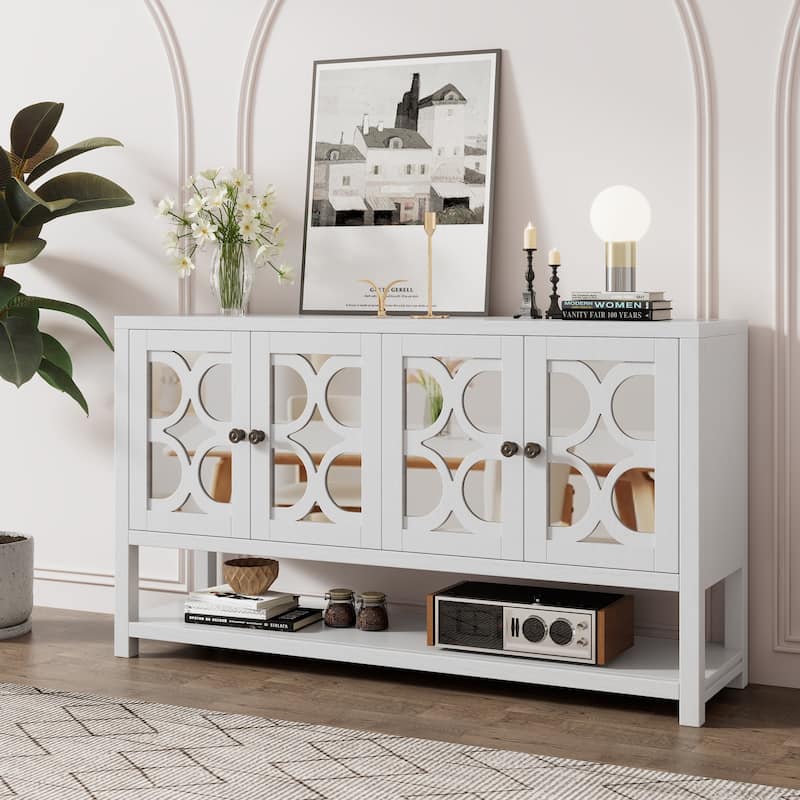 60''W Sideboard with Mirrored Doors - N/A - Antique White