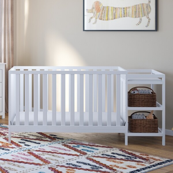 Pacific 4-in-1 Convertible Crib and Changer, White - Bed