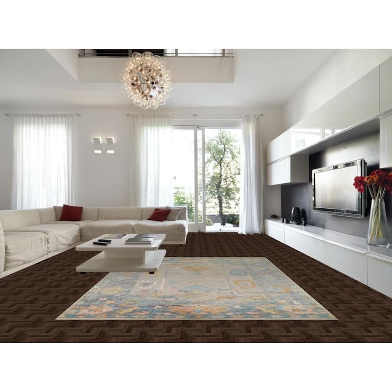 Transitional Oushak Area Rug Handmade Bedroom Wool Carpet - 9'1"x 12'0"