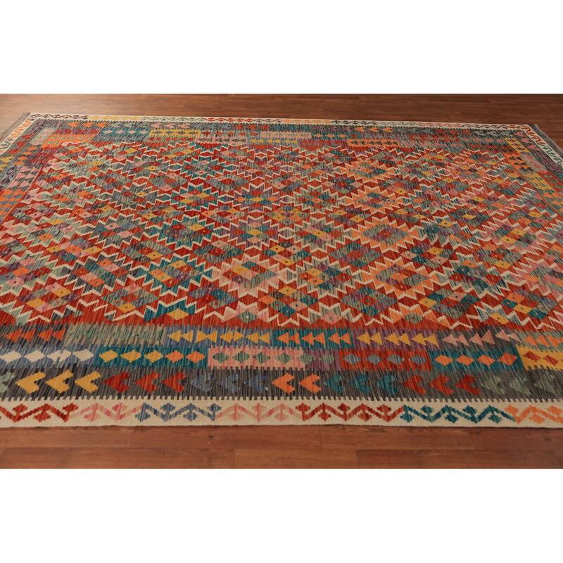 All-Over Kilim Oriental Area Rug Hand-Woven Wool Carpet - 8'4"x 11'6"