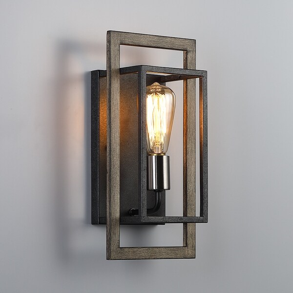 True Fine 1 Light Black Wood Tone Dimmable Rustic Farmhouse Wall Sconce 14.3 H 10008W