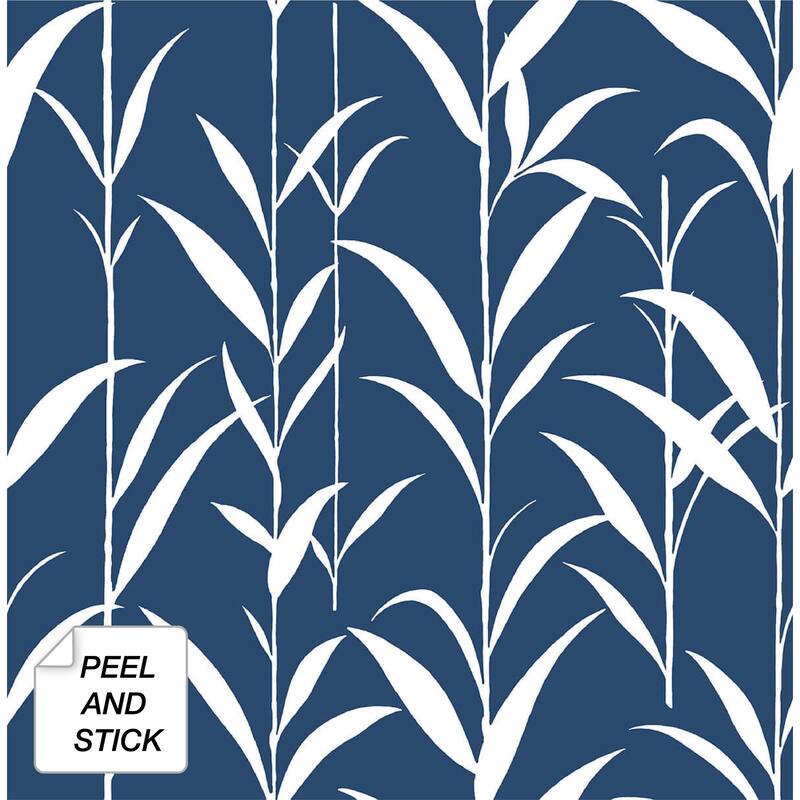 NextWall Bamboo Leaves Peel and Stick Wallpaper - 20.5 in. W x 18 ft. L - Navy Blue