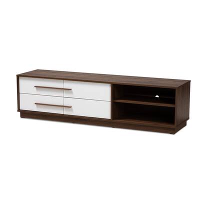 Mette Mid-Century Modern Two-Tone White and Walnut Finished 4-Drawer Wood TV Stand