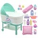 preview thumbnail 2 of 3, New Adventures Little Darlings: 12" Bassinet Baby Doll Set - Teal, Pink, Stars