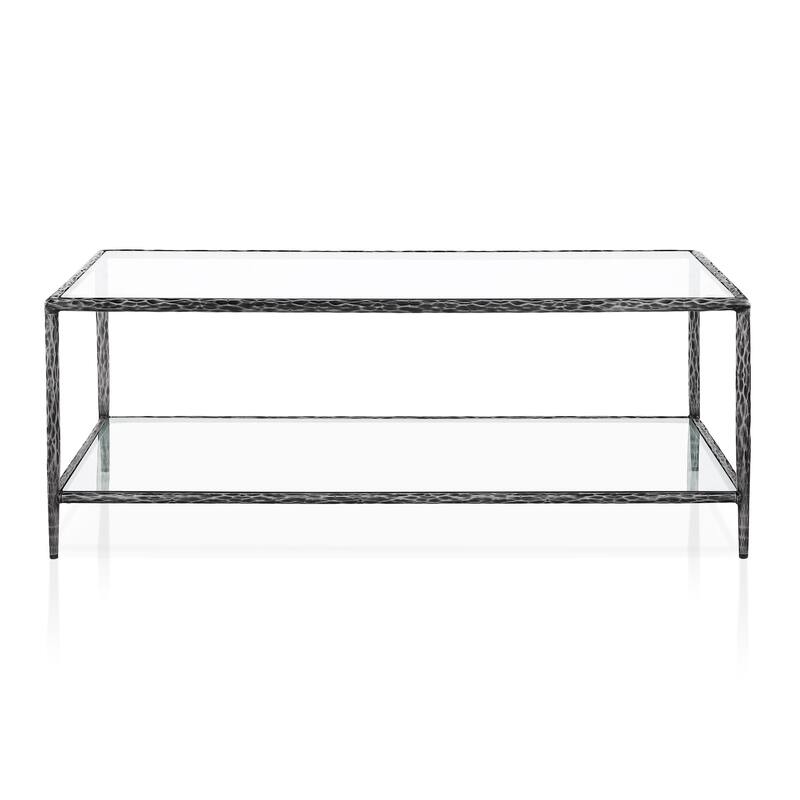 247 Shop At Home Lalia Modern Hammered Metal 2-Piece 1-Shelf Coffee Table Set