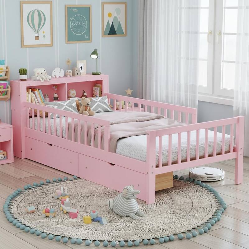 Twin Size Bed with Headboard Storage Rack by Harper&Bright Designs