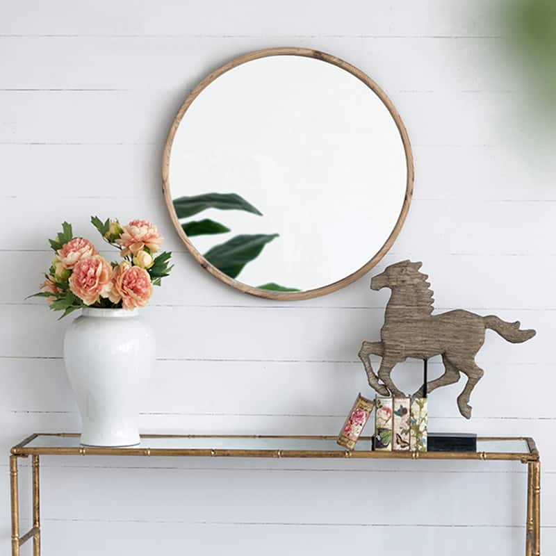 28" Round Wood Mirror - Brown