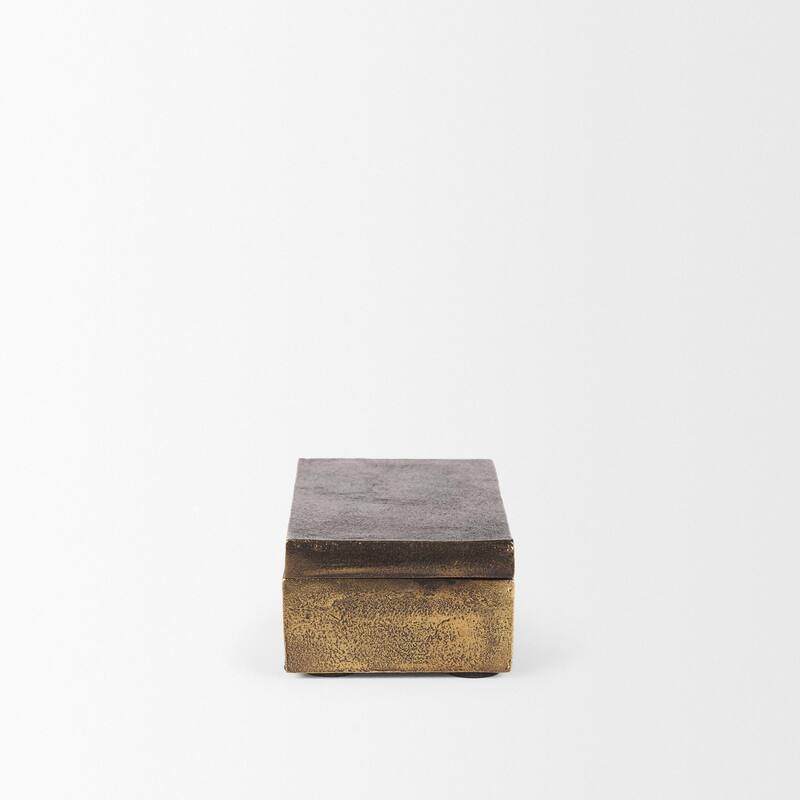 Porschia Small Antiqued Gold Metal Decorative Box - 7.9L x 4.0W x 2.8H