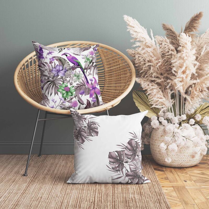 Leafy Lyricist Faux Suede Reversible Throw Pillow White and Purple