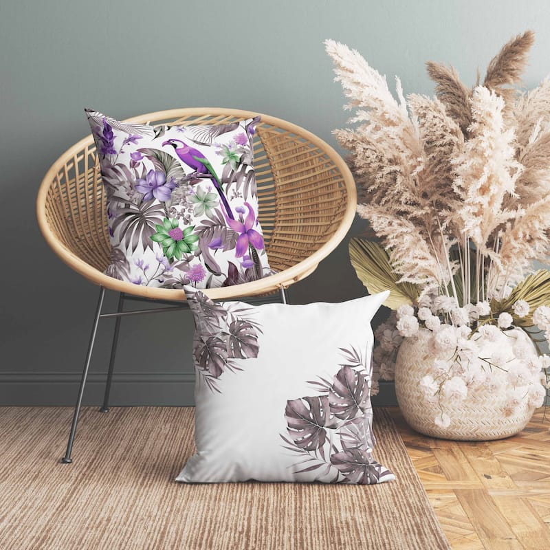 Leafy Lyricist Indoor/Outdoor Reversible Throw Pillow White and Purple