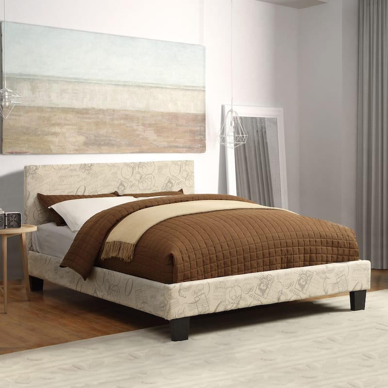 Anita III Contemporary Ivory Fabric Upholstered Platform Bed