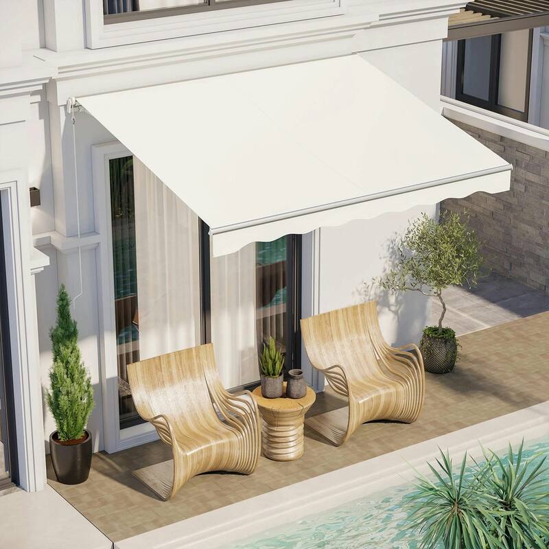 10'x8' Electric Retractable Awning,Remote Controller and Manual Crank - Cream White