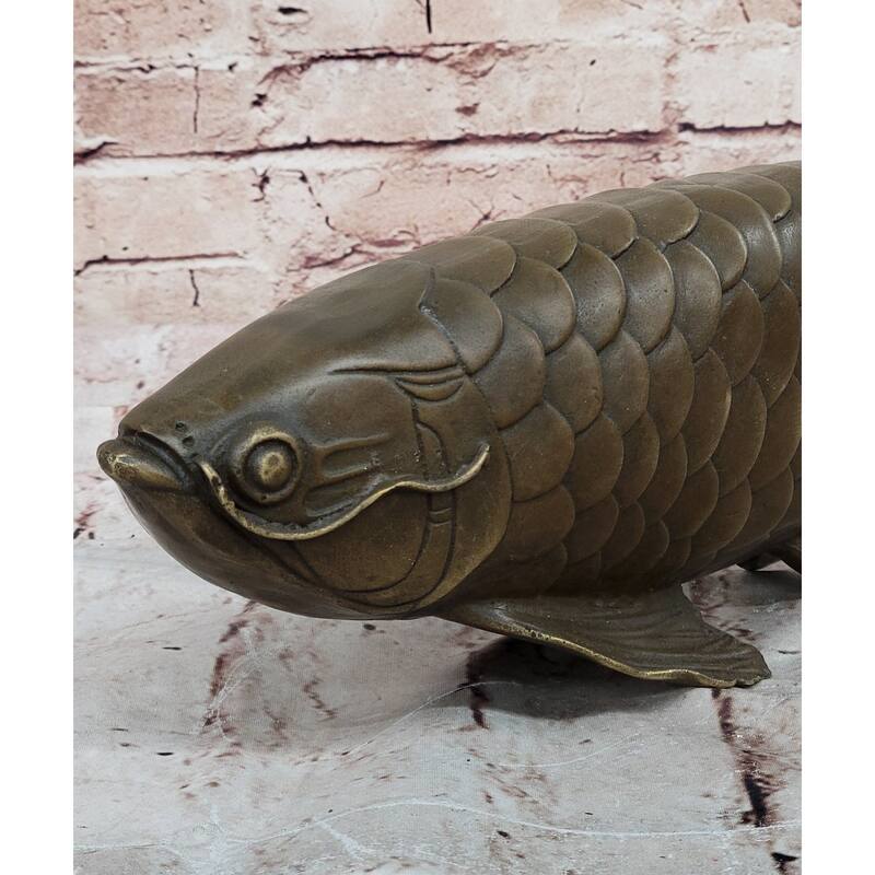 Bronze Arowana Imitative Fish Sculpture – Asian Feng Shui Wealth Symbol Figurine