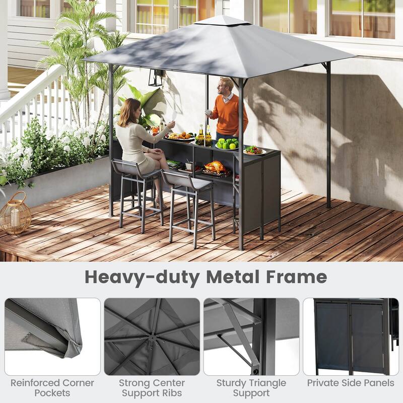Costway 3 PCS Patio Bar Set with 2 Bar Stools Tempered Glass Bar - See Details