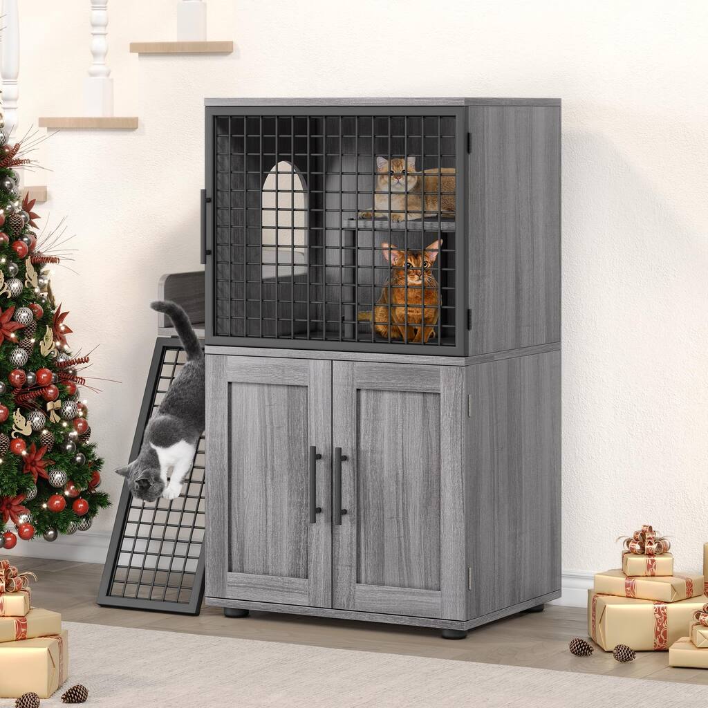 Modern Villa Cat Litter Box Enclosure with Platform