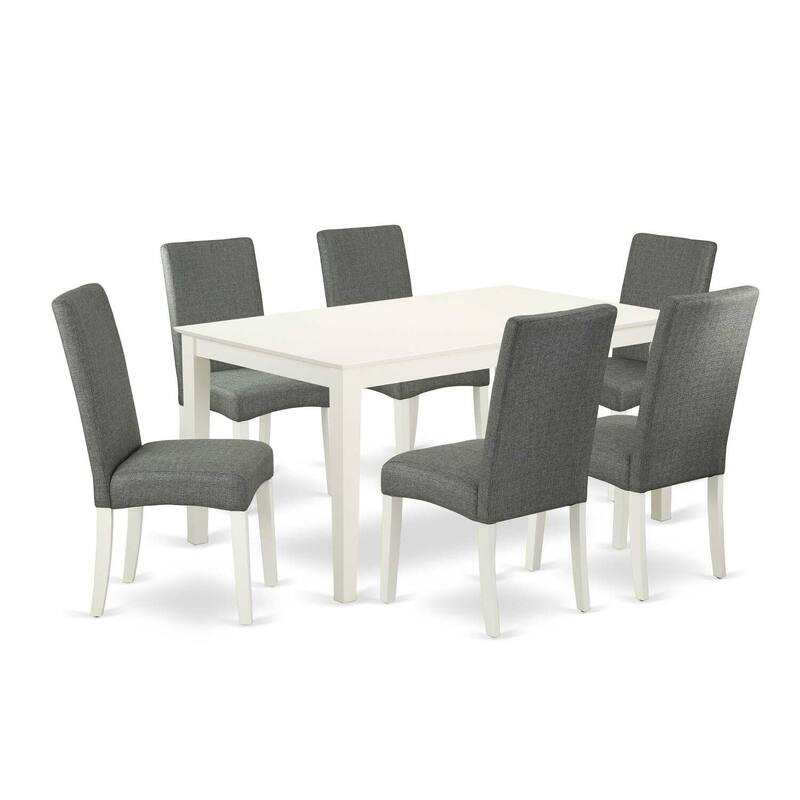 HomeStock 7-Pc Rectangle Linen White Finish Solid Wood Top Dining Table with 6 Parson-Chairs