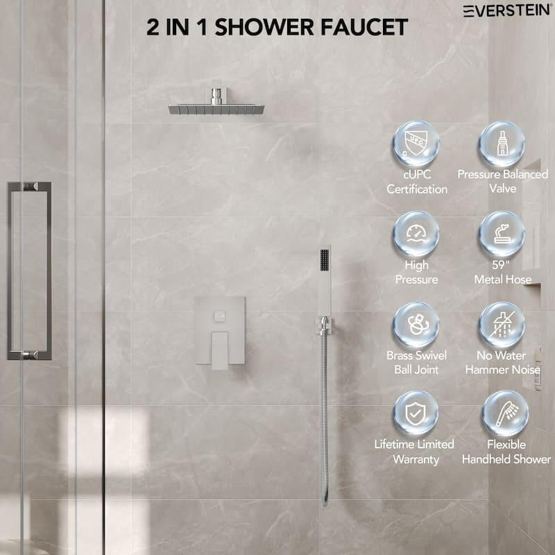 10" Rain Shower Head High Pressure Wall Mount Shower System, Bathroom Shower Faucet Set with Handheld Spray