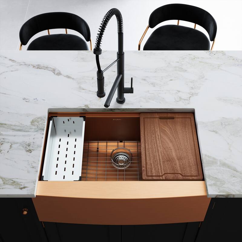 Tourner 33 x 22 Stainless Steel, Single Basin, Farmhouse Kitchen Workstation Sink with Apron