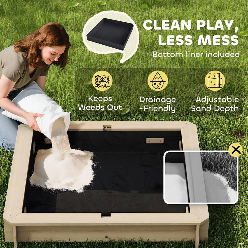 Outsunny Kids Sandbox with Cover, Outdoor Wooden Sandbox with Canopy - 41.75" x 41.75" x 47.75"