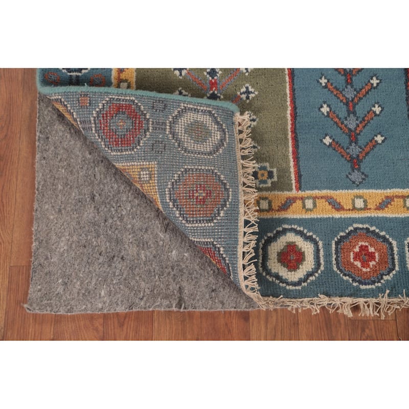 Blue Geometric Kazak Accent Rug Handmade Oriental Wool Carpet - 3'11"x 6'0"