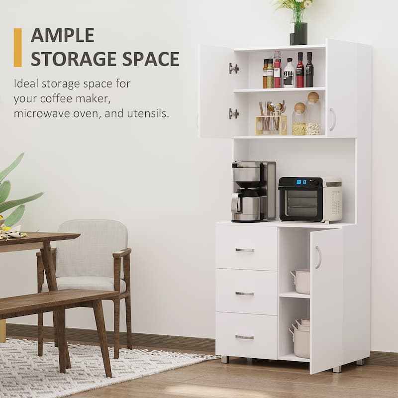 White Tall Three Drawers Cabinet with Two Doors and Middle Shelf Perfect for Kitchen or Office - 31.5" W x 15.5" D x 72.25" H