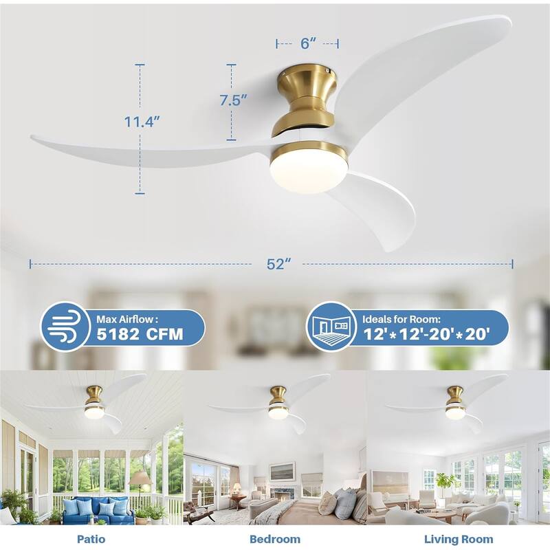 Modern Ceiling Fan With 3 Color Dimmable 3 Solid Wood Blades