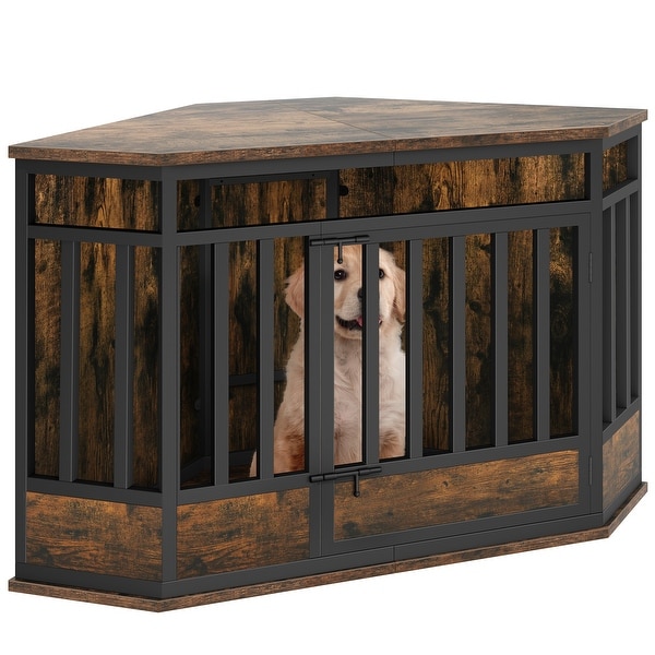 Moasis 52 Inch Corner Dog Crate Furniture with Lockable Door,Heavy
