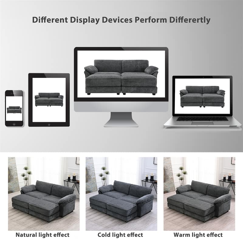 4 Seat Upholstered Sleeper Corner Couch,Deep-Seat with Ottoman