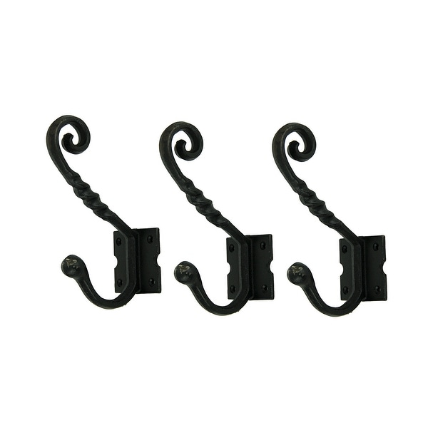 Black Metal Vintage Twist Double Wall Hook Set of 3 - 7 X 4 X 2.5 inches