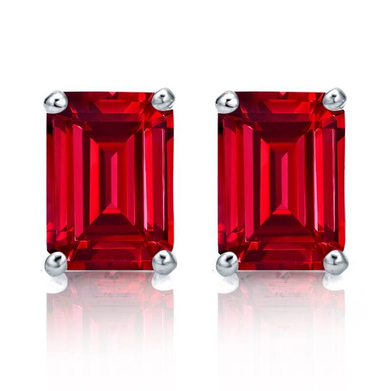Auriya 14k Gold Lab Grown Gemstone Ruby Stud Earrings Emerald 0.25 to 5.00 ct. tw. 4-Prong Basket Push-Back