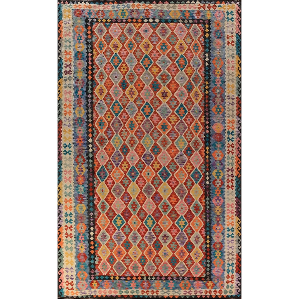 Palace Size Trellis Kilim Oriental Rug Flatweave Wool Carpet - 10'0"x 15'7"