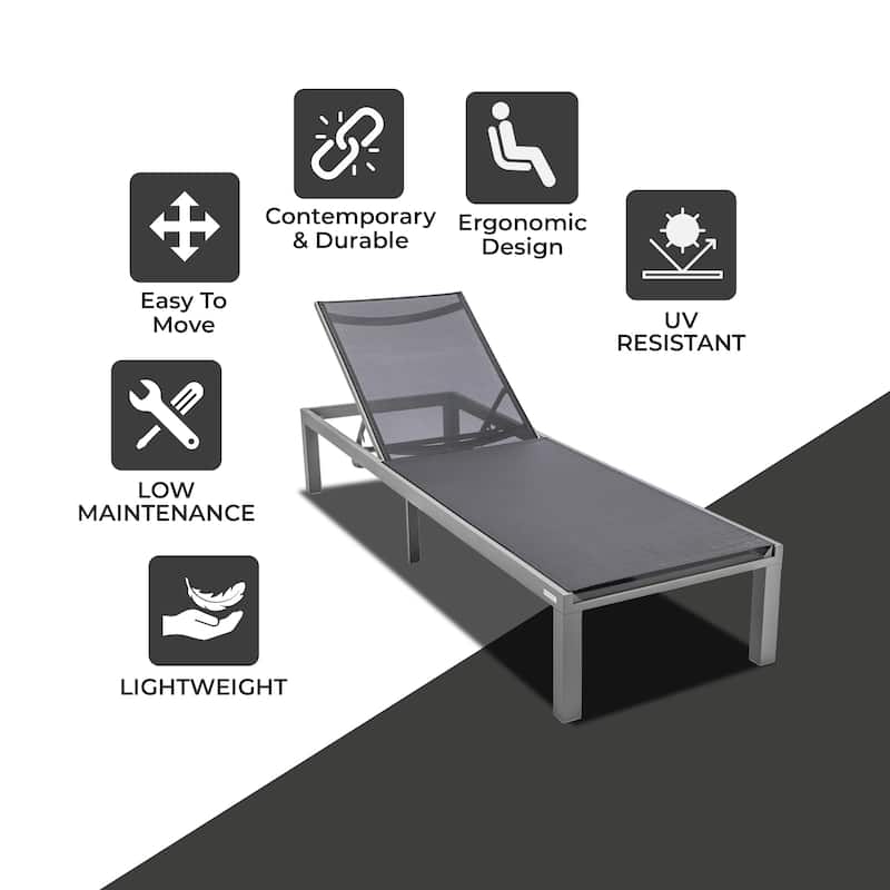 Aluminum Beach Pool Sun Lounge Chair Sling Mesh Fabric Reclining Stackable Lounger Chair