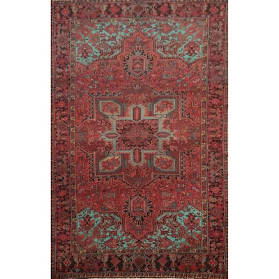 Hand Knotted Oriental 100% Wool Carpet Traditional Medallion Red Heriz Area Rug - 11' 1'' X 7' 11''