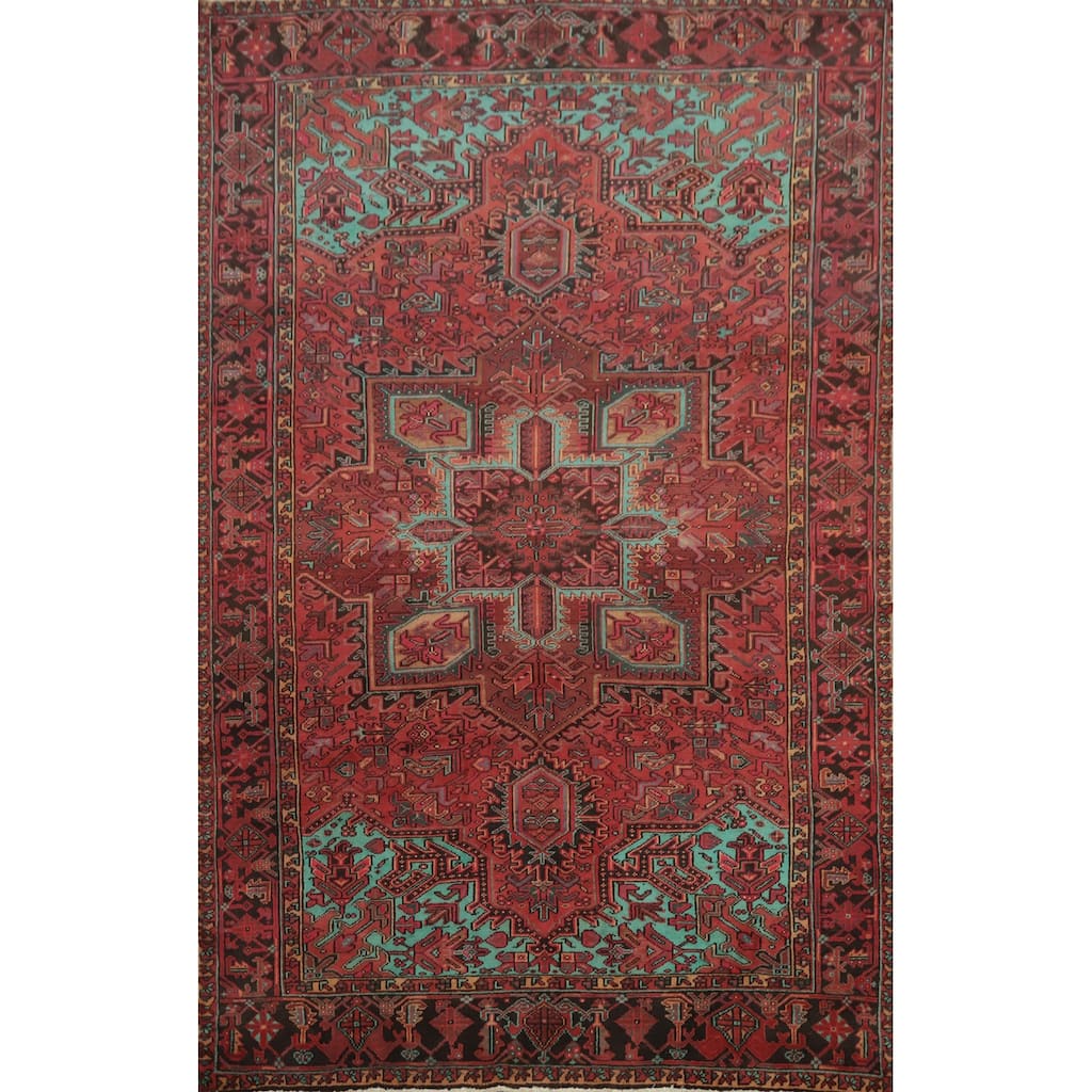 Hand Knotted Oriental 100% Wool Carpet Traditional Medallion Red Heriz Area Rug - 11' 1'' X 7' 11''