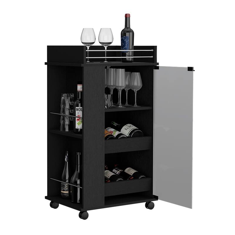 Baltimore Bar cart with Casters, Glass Door and 2-Side Shelf