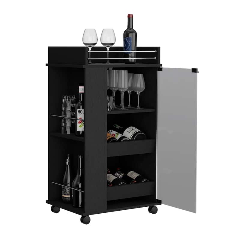 Bar Cart with Two-Side Shelves Beaver, Glass Door and Upper Surface