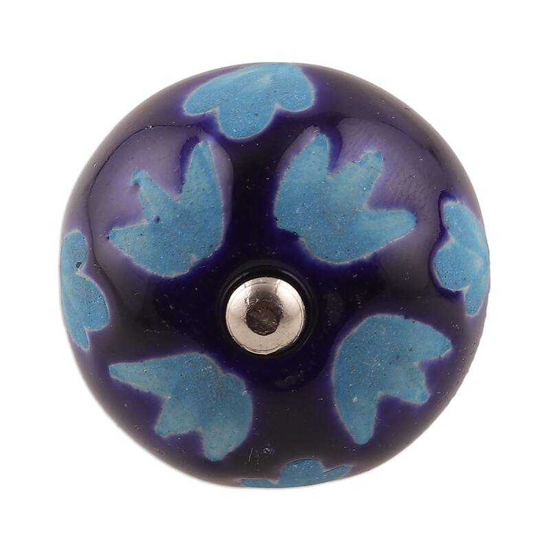 Novica Handmade Midnight Foliage Ceramic Knobs (Set Of 6)