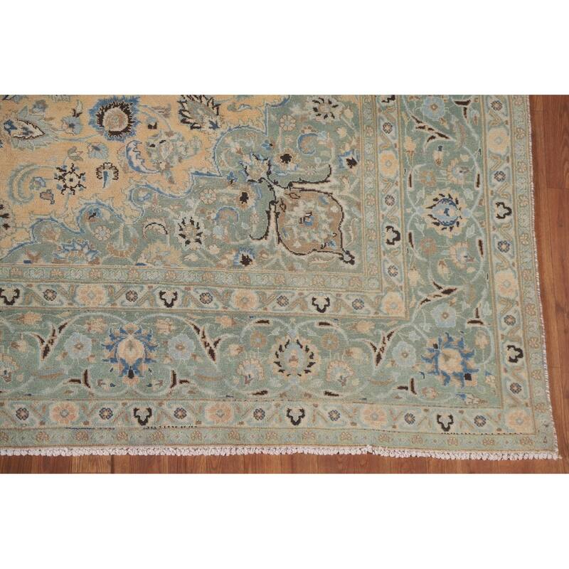 Hand Knotted Oriental 100% Wool Carpet Traditional Floral Oranges & Rust Mashad Area Rug - 10' 10'' X 9' 4''