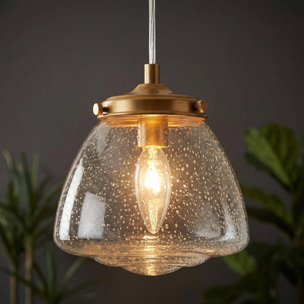 Modern Seeded Glass 1-Light Mini Pendant Lights Brass Kitchen Island Ceiling Lights